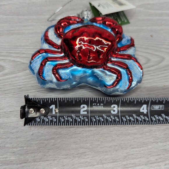 Nobel Gems by Kurt S Adler Christmas Crab Blue Red Glass Ornament w/Original Box - Picture 10 of 13